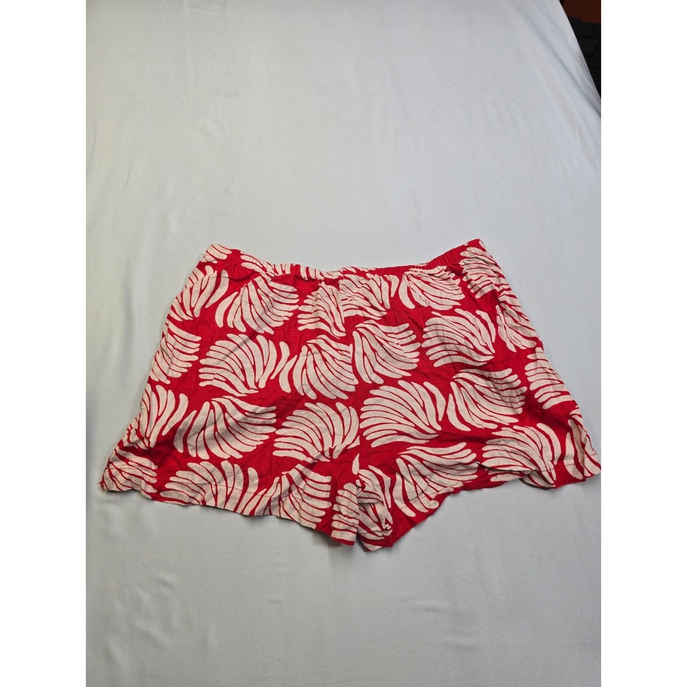 A New Day Womens Red White Tropical Leaf Print Linen Blend Shorts Size L